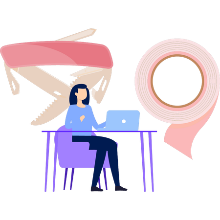 Woman Working On Laptop  Illustration