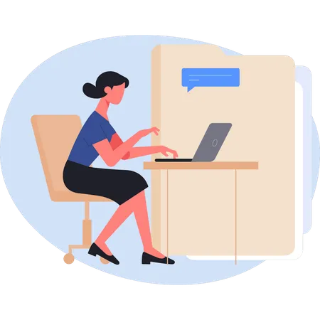 Woman working on laptop  Illustration