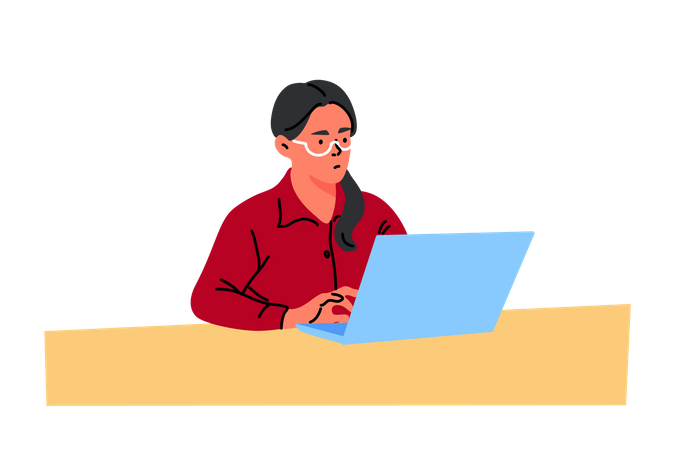 Woman working on laptop  Illustration