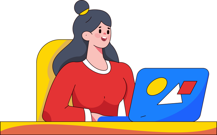 Woman working on laptop  Illustration