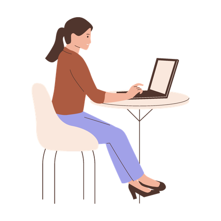 Woman Working on Laptop  Illustration