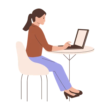 Woman Working on Laptop  Illustration