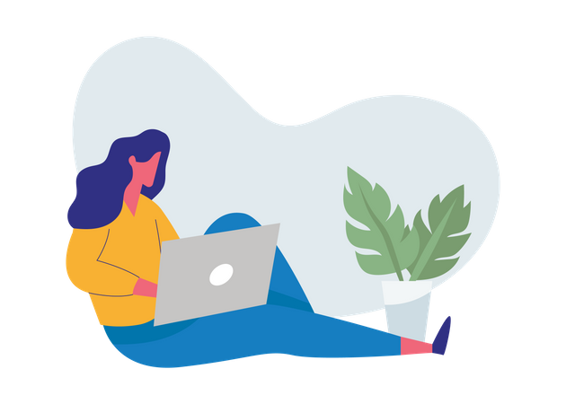 Woman Working on Laptop  Illustration