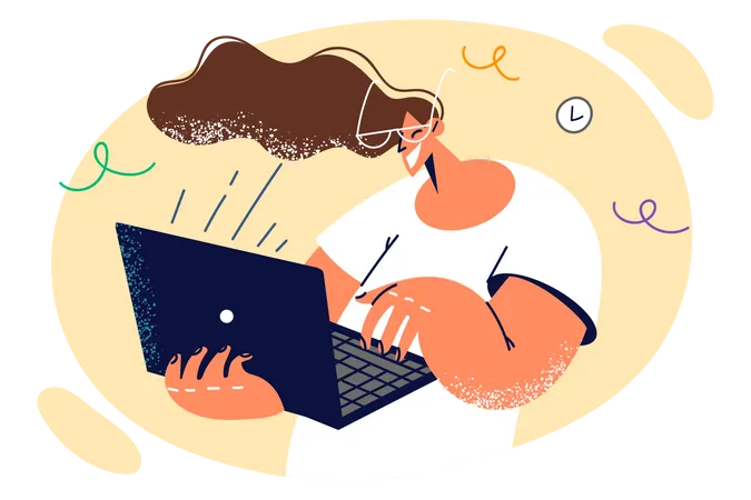 Woman working on laptop  Illustration