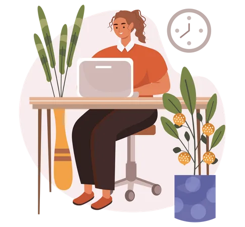 Woman working on laptop  Illustration