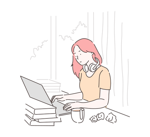 Woman working on laptop  Illustration