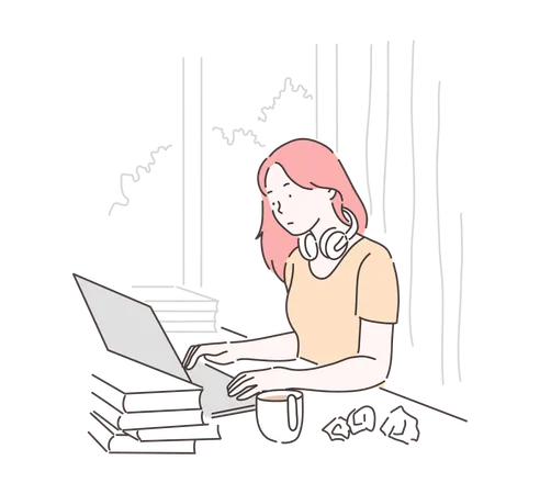 Woman working on laptop  Illustration