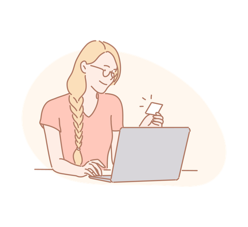 Woman working on laptop  Illustration