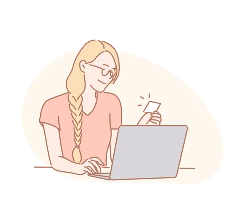 Woman working on laptop  Illustration