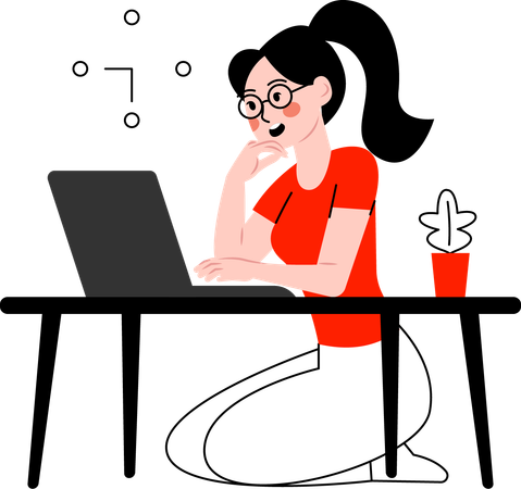 Woman working on laptop  Illustration