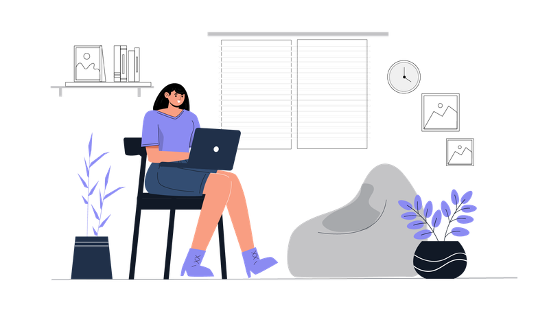 Woman working on laptop  Illustration