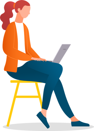 Woman working on laptop  Illustration