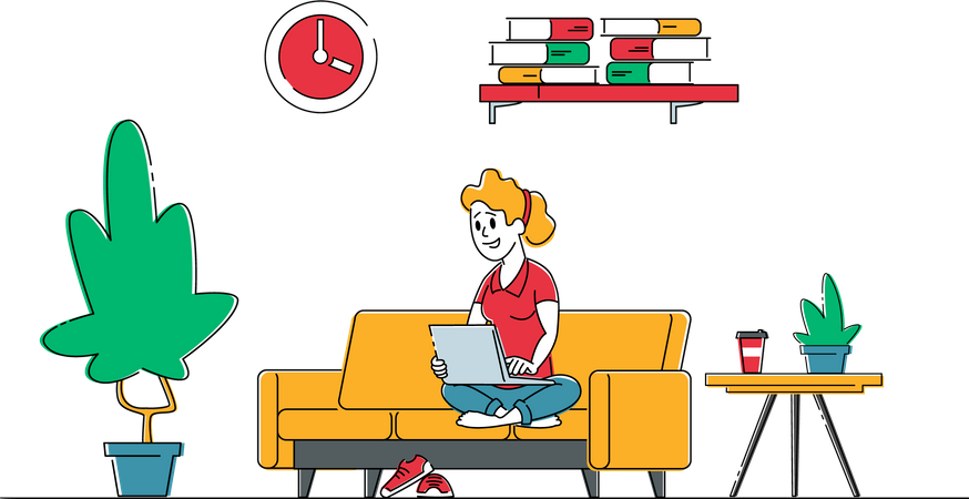 Woman working on laptop  일러스트레이션
