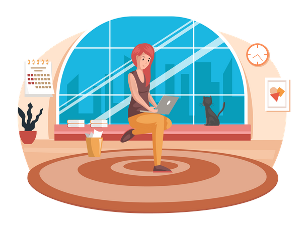 Woman working on laptop  Illustration