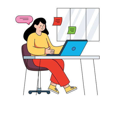 Woman working on laptop in office  Illustration