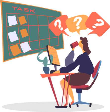 Woman Working on Laptop Looking at Tasks Schedule  Illustration