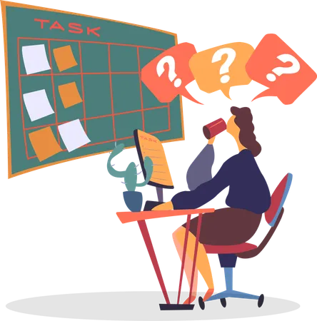 Woman Working on Laptop Looking at Tasks Schedule  Illustration