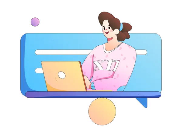 Woman working on laptop while doing business talk  일러스트레이션