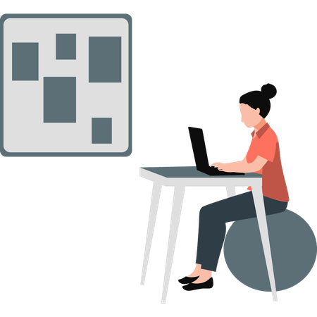 Woman working on laptop while making work schedule  Illustration