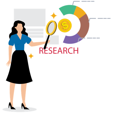 Woman working on Market Research Report  Illustration