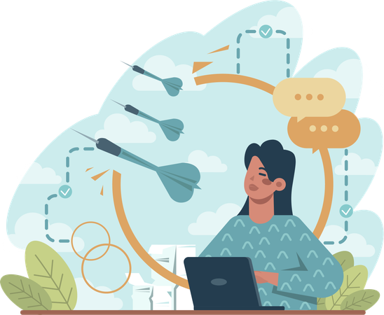 Woman working on marketing goal  Illustration