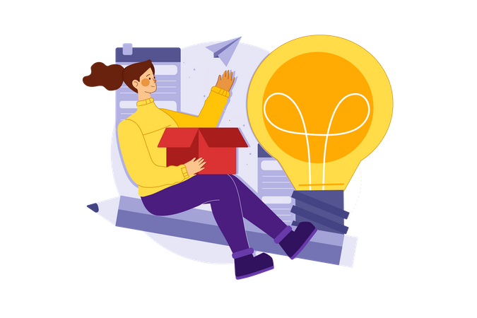 Woman working on marketing idea  일러스트레이션