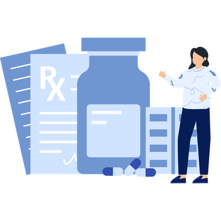 Woman working on medical prescription  Illustration