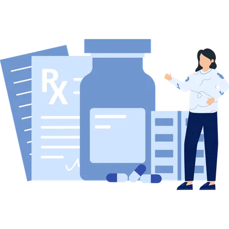 Woman working on medical prescription  Illustration