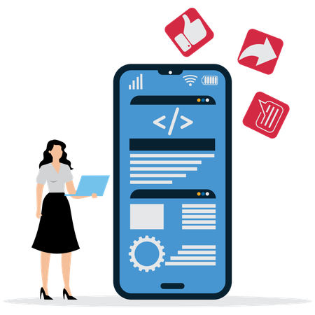 Woman working on Mobile App Development  Illustration
