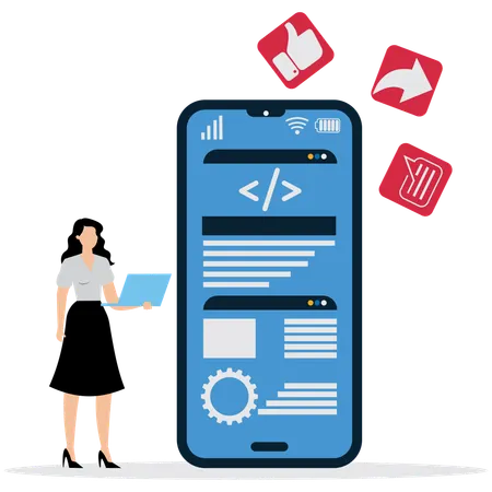 Woman working on Mobile App Development  Illustration