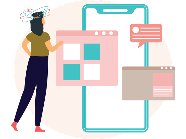 Woman working on mobile ui  Illustration