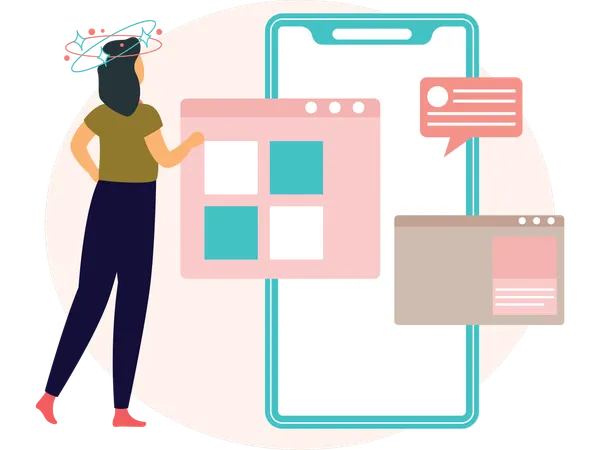 Woman working on mobile ui  Illustration
