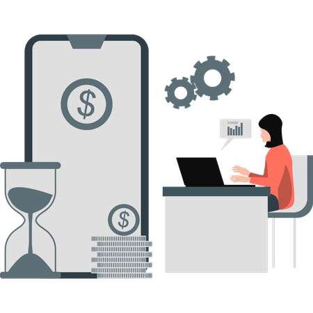 Woman working on money management  Illustration