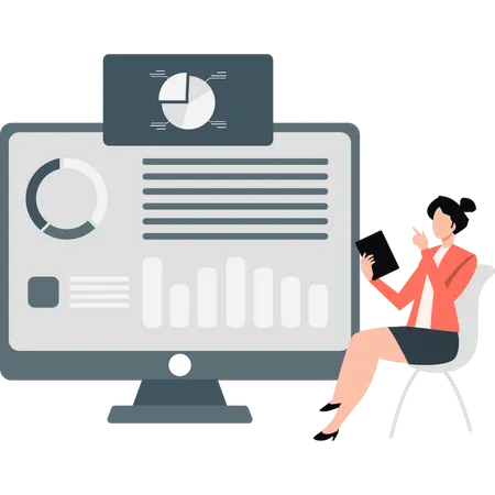 Woman working on monitor  Illustration