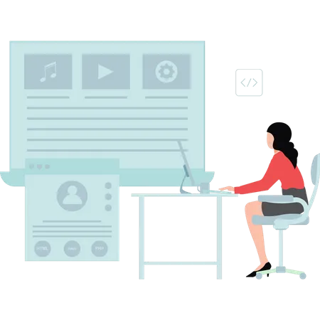 Woman working on monitor  Illustration