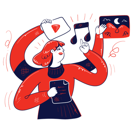 Woman working on multimedia  Illustration