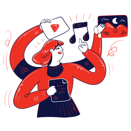 Woman working on multimedia  Illustration