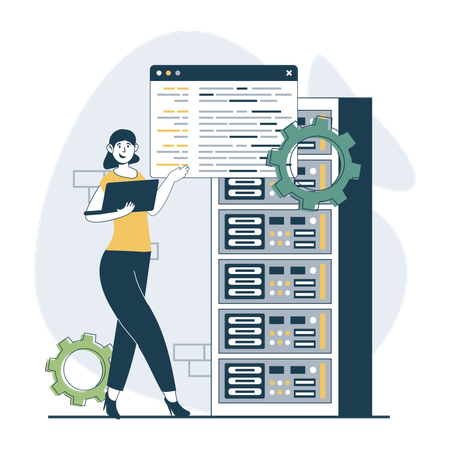 Woman working on network maintenance  Illustration