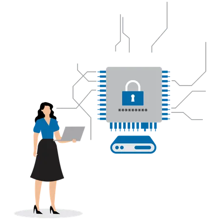 Woman working on Network security  Illustration