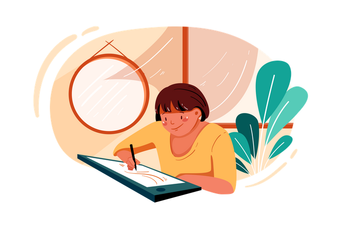 Woman working on new business plan Illustration