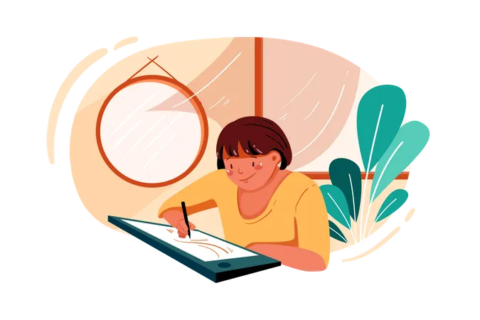 Woman working on new business plan  Illustration