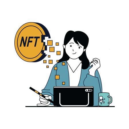 Woman working on nft  Illustration