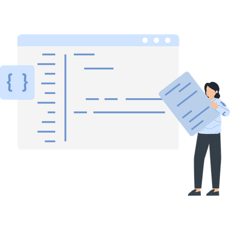 Woman working on online coding  Illustration