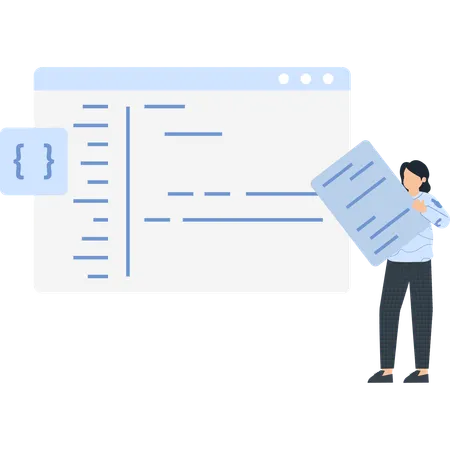 Woman working on online coding  Illustration
