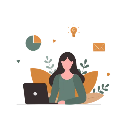 Woman Working On Online Project  Illustration