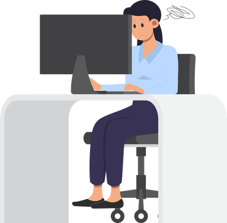 Woman Working on PC  Illustration