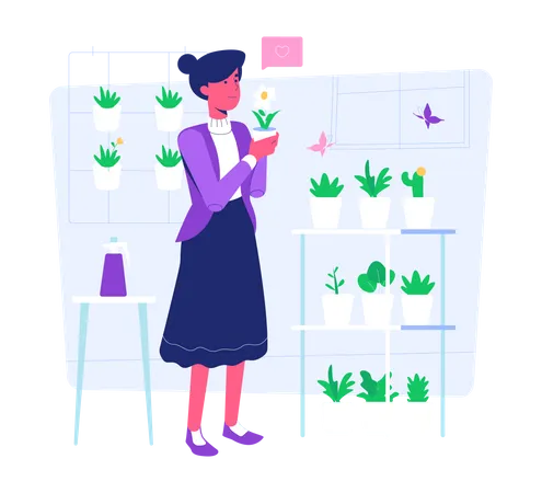 Woman working on Plant care  Illustration