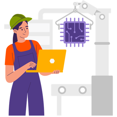 Woman working on production material  Illustration