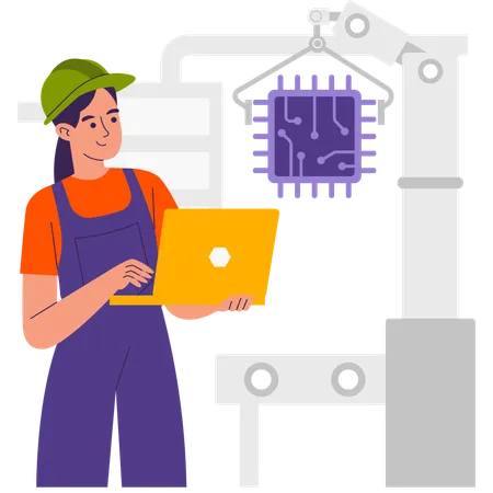 Woman working on production material  Illustration