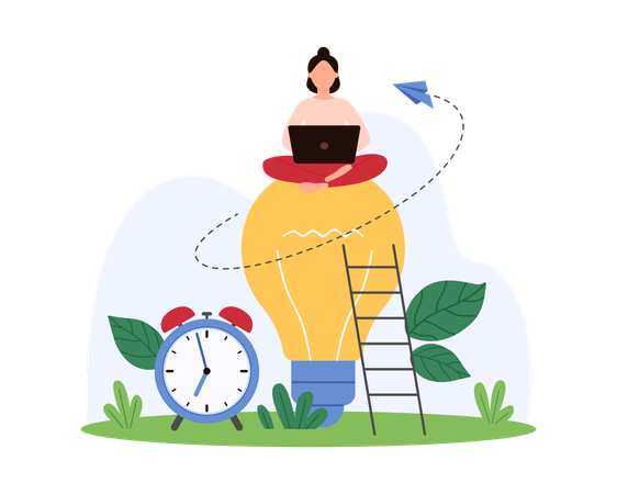 Woman working on productivity idea  Illustration
